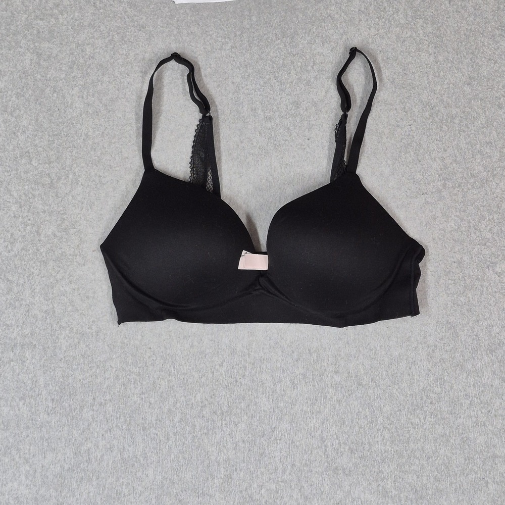Victoria's Secret Women Bra 34C Black T Shirt Wireless Lace Adjustable Strap
